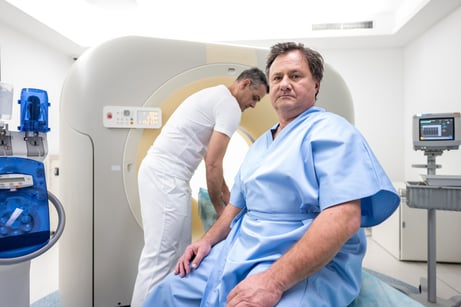 A patient prepares for a CT scan